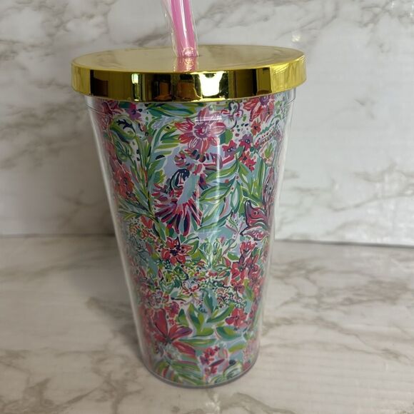 Lilly Pulitzer LILLYS FAVORITE THINGS Pattern drink plastic tumbler with straw - Picture 5 of 9